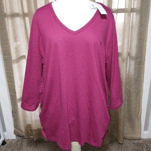 CLEARANCE Women's Plus Size 3/4 Sleeve Dark Magenta Color Top Size 18/20. NWT.